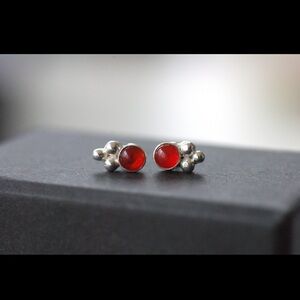 Tiny Carnelian and Sterling Silver Stud Earrings